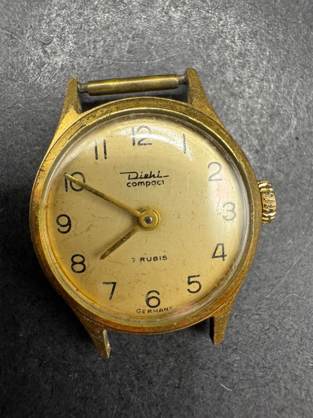 Diehl Compact 7 Rubis Mechanical Germany Women's Watch Gold Tone 19.6mm